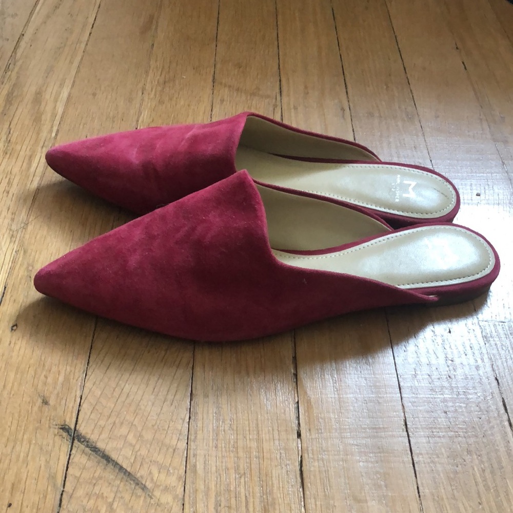 Marc Fisher Sheen Arabian suede pointed toe slip on smoking slipper mules slide